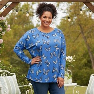 Blue Butterfly Long Sleeve Tee